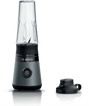 BOSCH Blender MMB2111S Mini VitaPower Serie 2 tot 40.000 toeren/min, tritan togo fles 0, 6 l, drinkdeksel, lekvrij, breukbestendig, zilver/zwart
