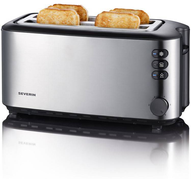 Severin Toaster AT 2509 hoogwaardige, warmte isolerende en dubbelwandige edelstalenbehuizing, met opzethouder voor broodjes, ruimte voor maximaal 4 plakken brood