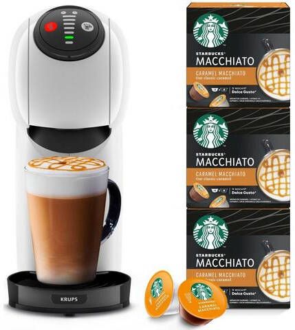 Nescafé Dolce Gusto Koffiecapsulemachine KP2401 Genio S, compacte koffiecapsulemachine, met boost technologie en temperatuurkeuze, automatische uitschakeling, xl functie, 0, 8 liter waterreservoir, inclusief 3 sets met cups starbucks karamel macchiato ter waarde van